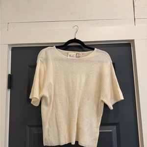 Kathie Lee Collection Cream Short-Sleeve Knit Top